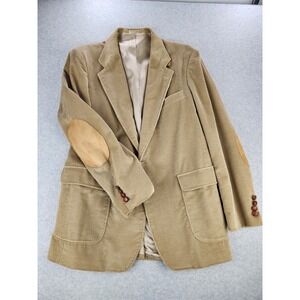 Blazer‎ Tan Beige 2 Button Sport Coat Lined Jacket Elbow Patches 42 Long 42L